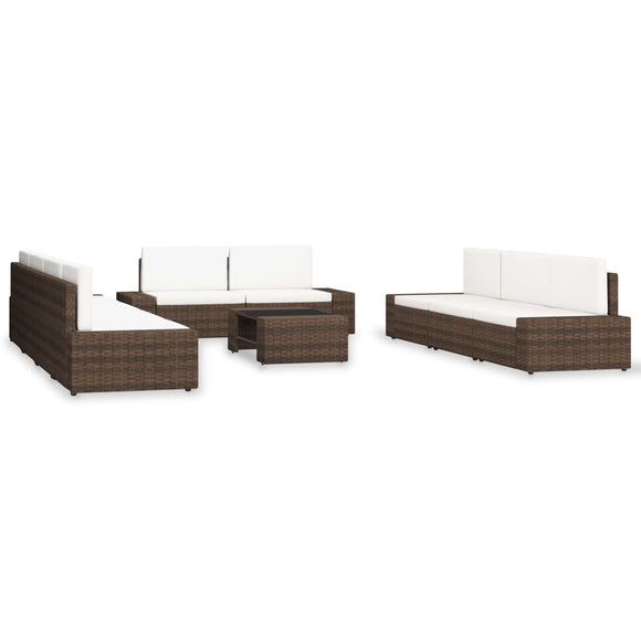 NNEVL 10 Piece Garden Lounge Set Poly Rattan Brown