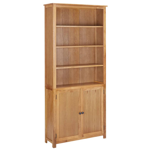 NNEVL Bookcase with 2 Doors 90x30x200 cm Solid Oak Wood