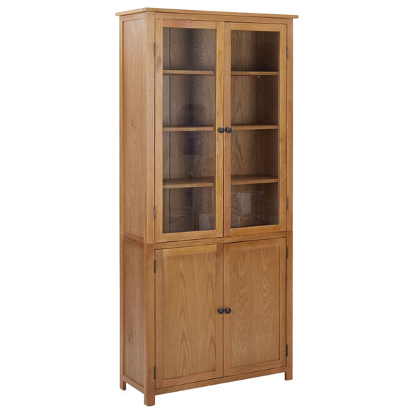 NNEVL Bookcase with 4 Doors 90x35x200 cm Solid Oak Wood and Glass