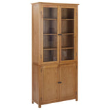 NNEVL Bookcase with 4 Doors 90x35x200 cm Solid Oak Wood and Glass