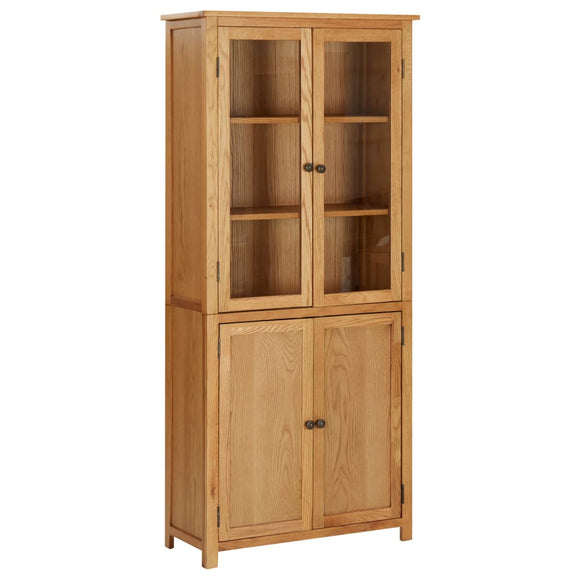 NNEVL Bookcase with 4 Doors 80x35x180 cm Solid Oak Wood and Glass