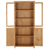 NNEVL Bookcase with 4 Doors 80x35x180 cm Solid Oak Wood and Glass