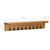 NNEVL Coat Rack 90x16x16 cm Solid Oak Wood