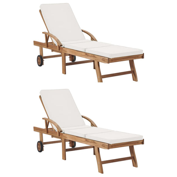 NNEVL Sun Loungers with Cushions 2 pcs Solid Teak Wood Cream