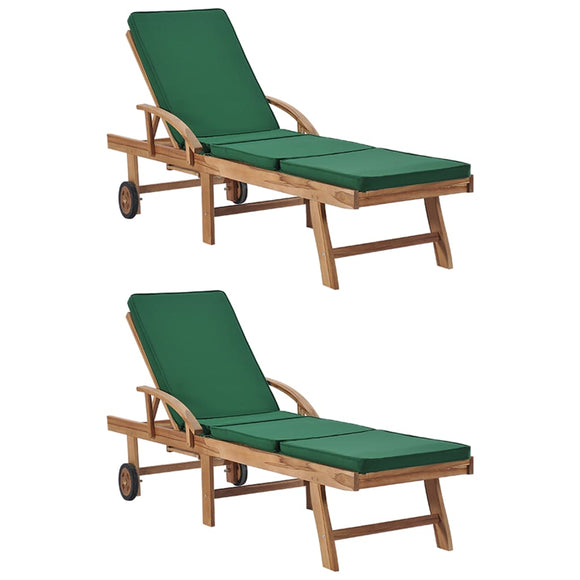 NNEVL Sun Loungers with Cushions 2 pcs Solid Teak Wood Green
