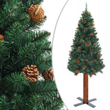 NNEVL Slim Christmas Tree with Real Wood and Cones Green 150 cm PVC