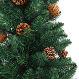 NNEVL Slim Christmas Tree with Real Wood and Cones Green 150 cm PVC