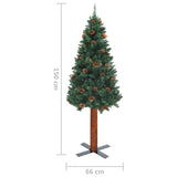 NNEVL Slim Christmas Tree with Real Wood and Cones Green 150 cm PVC
