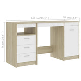 NNEVL Desk White and Sonoma Oak 140x50x76 cm Chipboard