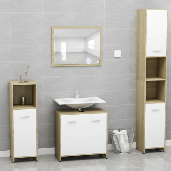 NNEVL Bathroom Furniture Set White and Sonoma Oak Chipboard