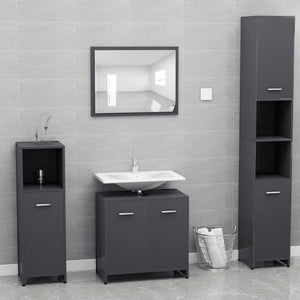 NNEVL Bathroom Furniture Set High Gloss Grey Chipboard