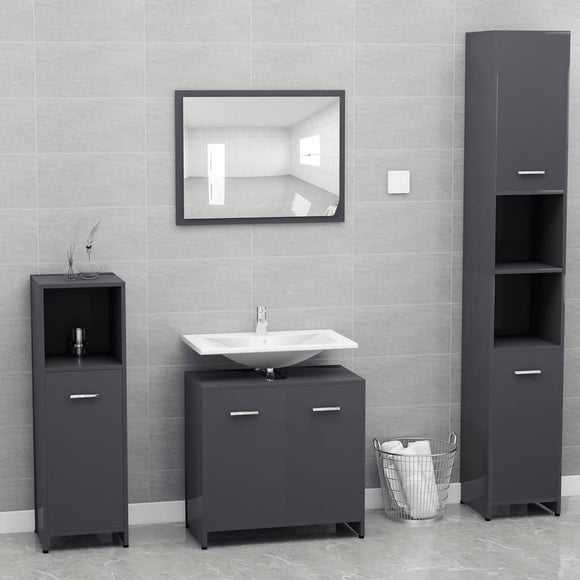 NNEVL Bathroom Furniture Set High Gloss Grey Chipboard