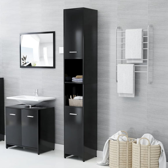 NNEVL Bathroom Cabinet Black 30x30x183.5 cm Chipboard