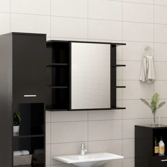 NNEVL Bathroom Mirror Cabinet Black 80x20.5x64 cm Chipboard