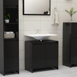 NNEVL Bathroom Cabinet High Gloss Black 60x33x58 cm Chipboard
