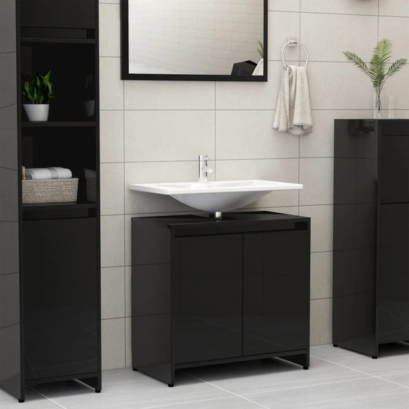 NNEVL Bathroom Cabinet High Gloss Black 60x33x58 cm Chipboard