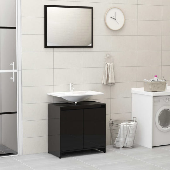 NNEVL Bathroom Furniture Set High Gloss Black Chipboard