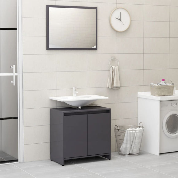 NNEVL Bathroom Furniture Set High Gloss Grey Chipboard