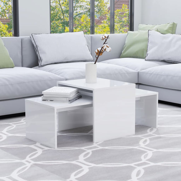 NNEVL Coffee Table Set High Gloss White 100x48x40 cm Chipboard