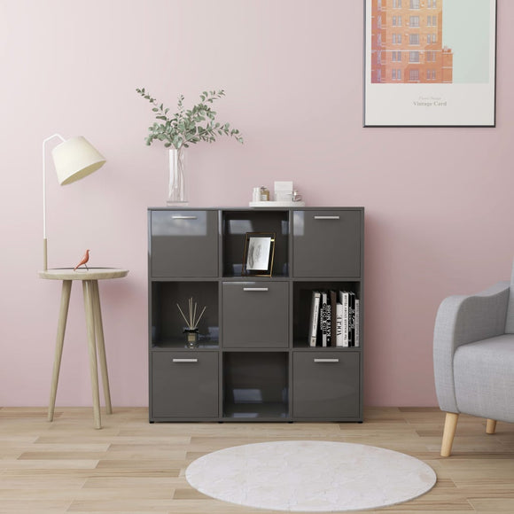 NNEVL Book Cabinet High Gloss Grey 90x30x90 cm Engineered Wood