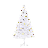 NNEVL Artificial Christmas Tree with Baubles and LEDs White 210 cm