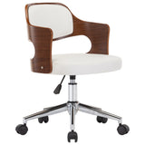 NNEVL Swivel Office Chair White Bent Wood and Faux Leather