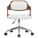 NNEVL Swivel Office Chair White Bent Wood and Faux Leather