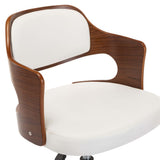 NNEVL Swivel Office Chair White Bent Wood and Faux Leather