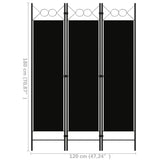 NNEVL 3-Panel Room Divider Black 120x180 cm