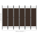 NNEVL 6-Panel Room Divider Brown 240x180 cm