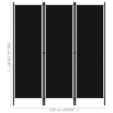 NNEVL 3-Panel Room Divider Black 150x180 cm