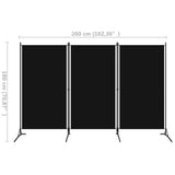 NNEVL 3-Panel Room Divider Black 260x180 cm