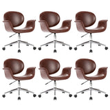 NNEVL Swivel Dining Chairs 6 pcs Brown Faux Leather