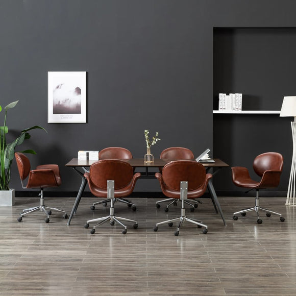NNEVL Swivel Dining Chairs 6 pcs Brown Faux Leather