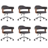 NNEVL Swivel Dining Chairs 6 pcs Grey Bent Wood and Fabric