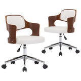 NNEVL Swivel Dining Chairs 2 pcs White Bent Wood and Faux Leather