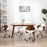 NNEVL Swivel Dining Chairs 4 pcs White Bent Wood and Faux Leather
