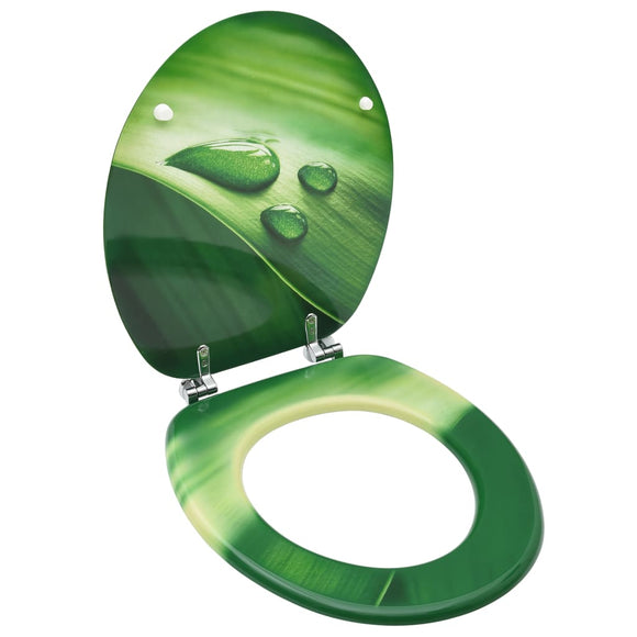 NNEVL WC Toilet Seat with Lid MDF Green Water Drop Design