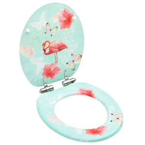 NNEVL WC Toilet Seat with Soft Close Lid MDF Flamingo Design