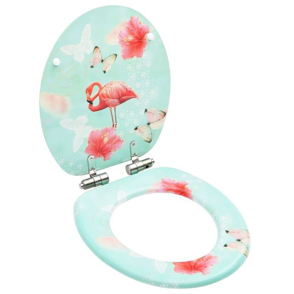 NNEVL WC Toilet Seat with Soft Close Lid MDF Flamingo Design