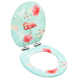 NNEVL WC Toilet Seat with Soft Close Lid MDF Flamingo Design