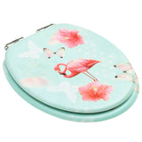 NNEVL WC Toilet Seat with Soft Close Lid MDF Flamingo Design