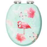 NNEVL WC Toilet Seat with Soft Close Lid MDF Flamingo Design