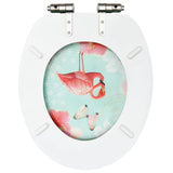NNEVL WC Toilet Seat with Soft Close Lid MDF Flamingo Design