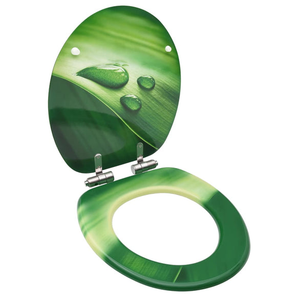 NNEVL WC Toilet Seat with Soft Close Lid MDF Green Water Drop Design