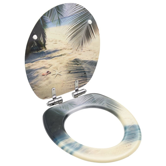 NNEVL WC Toilet Seat with Soft Close Lid MDF Beach Design