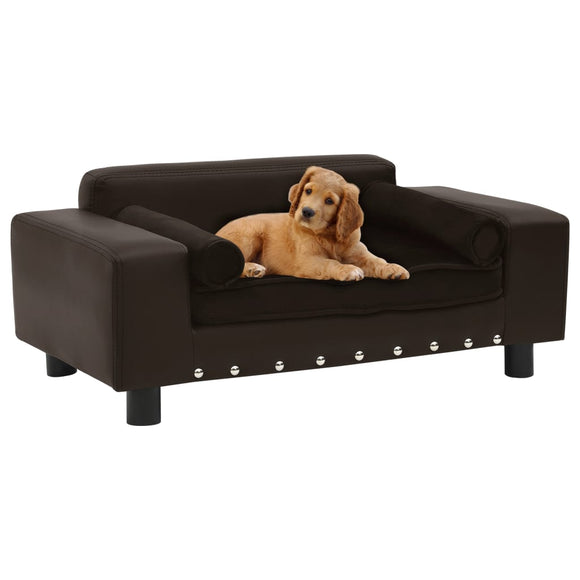 NNEVL Dog Sofa Brown 81x43x31 cm Plush and Faux Leather