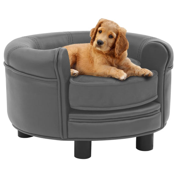 NNEVL Dog Sofa Grey 48x48x32 cm Plush and Faux Leather