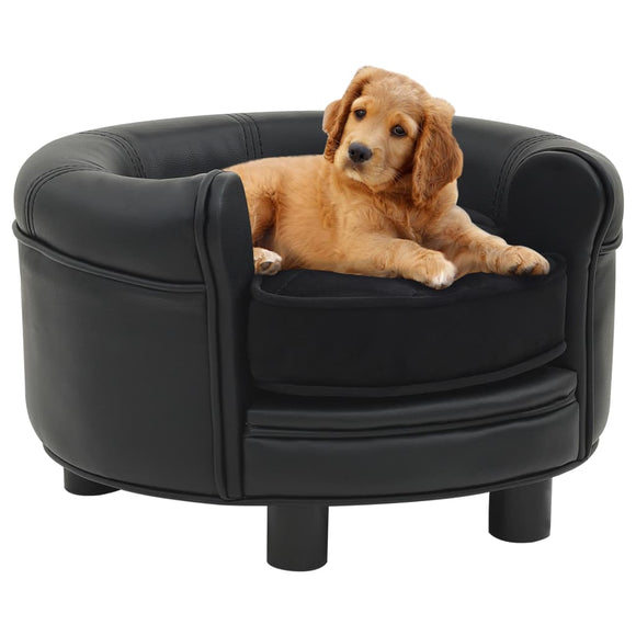 NNEVL Dog Sofa Black 48x48x32 cm Plush and Faux Leather