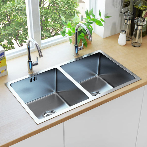 NNEVL Handmade Kitchen Sink with Overflow Hole Stainless Steel